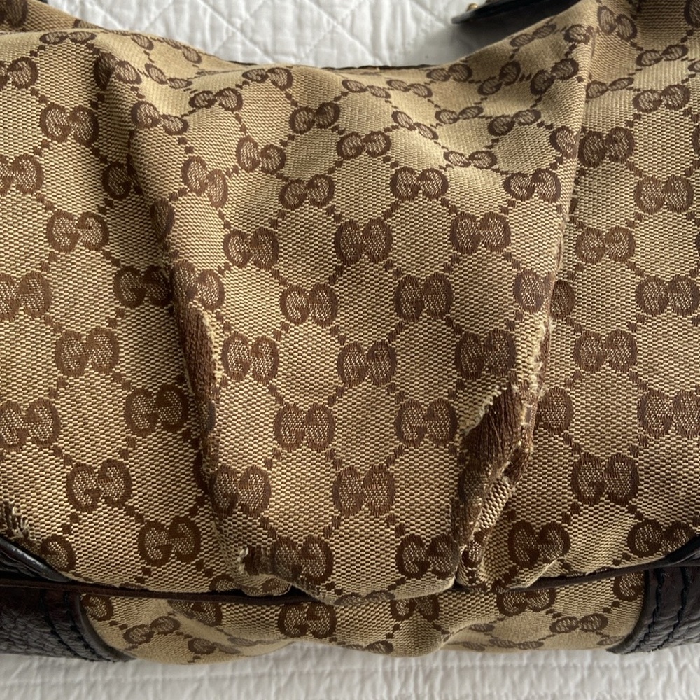 Gucci Jockey GG Monogram Canvas Brown Pebbled Leather Hobo Shoulder Bag - Picture 4 of 16